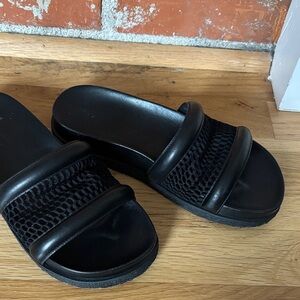 Alexander Wang Mesh and Leather Black Slides Sandals